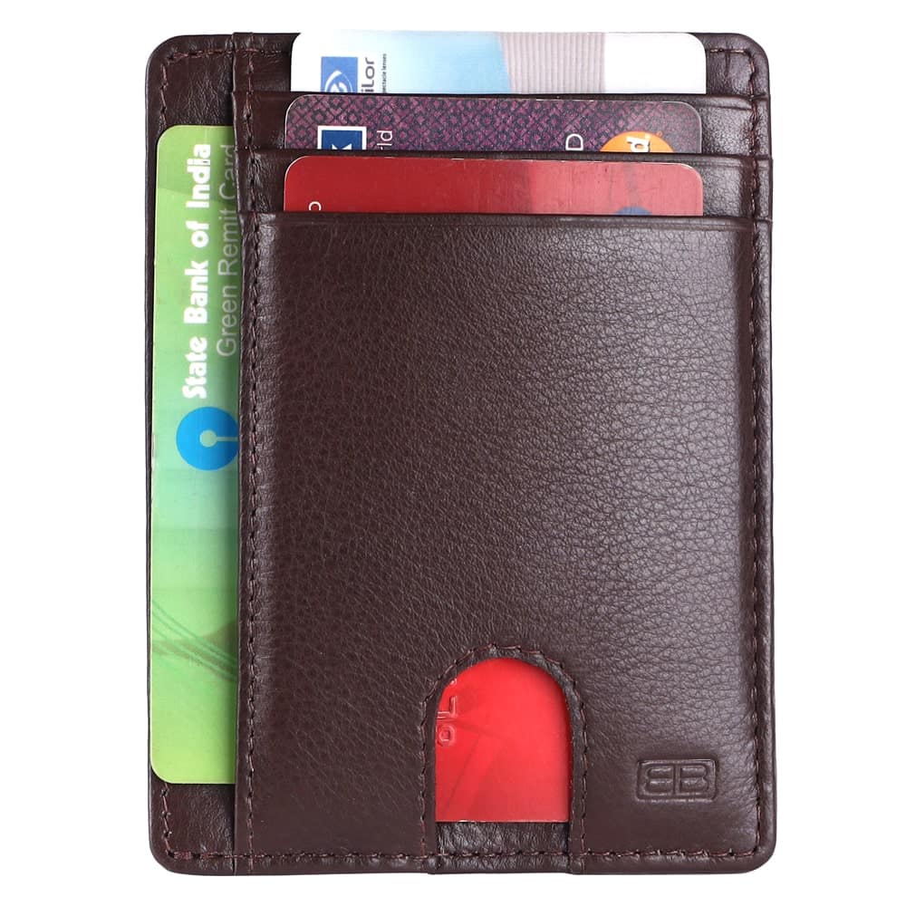 Real Leather Slim Wallet Ultra Slim Credit Card Holder Pocket Case Black 120 