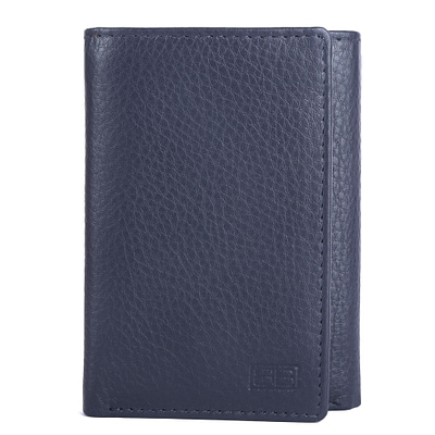 RFID Blocking Trifold Genuine Leather Wallet For Men And Women With ID Window | Navy Blue