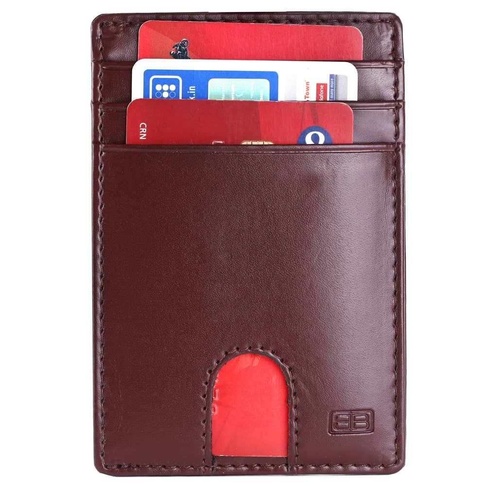 Slim Front Pocket Minimalist Wallet leather RFID Blocking for Men and Women 