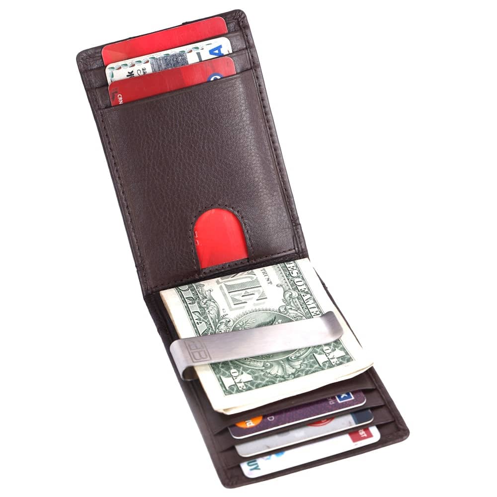 Deepbrown ehsbuy Mens Genuine Leather Wallet with Money Clip Slim RFID Blocking Bifold Front Pocket Wallet 