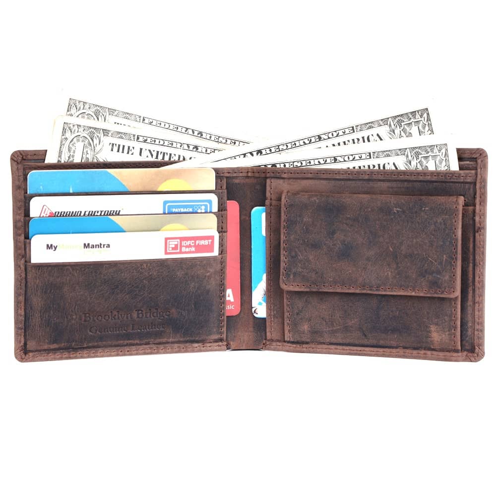 Real Leather Wallets for Men RFID Blocking Slim Trifold Wallet with Card Slots 