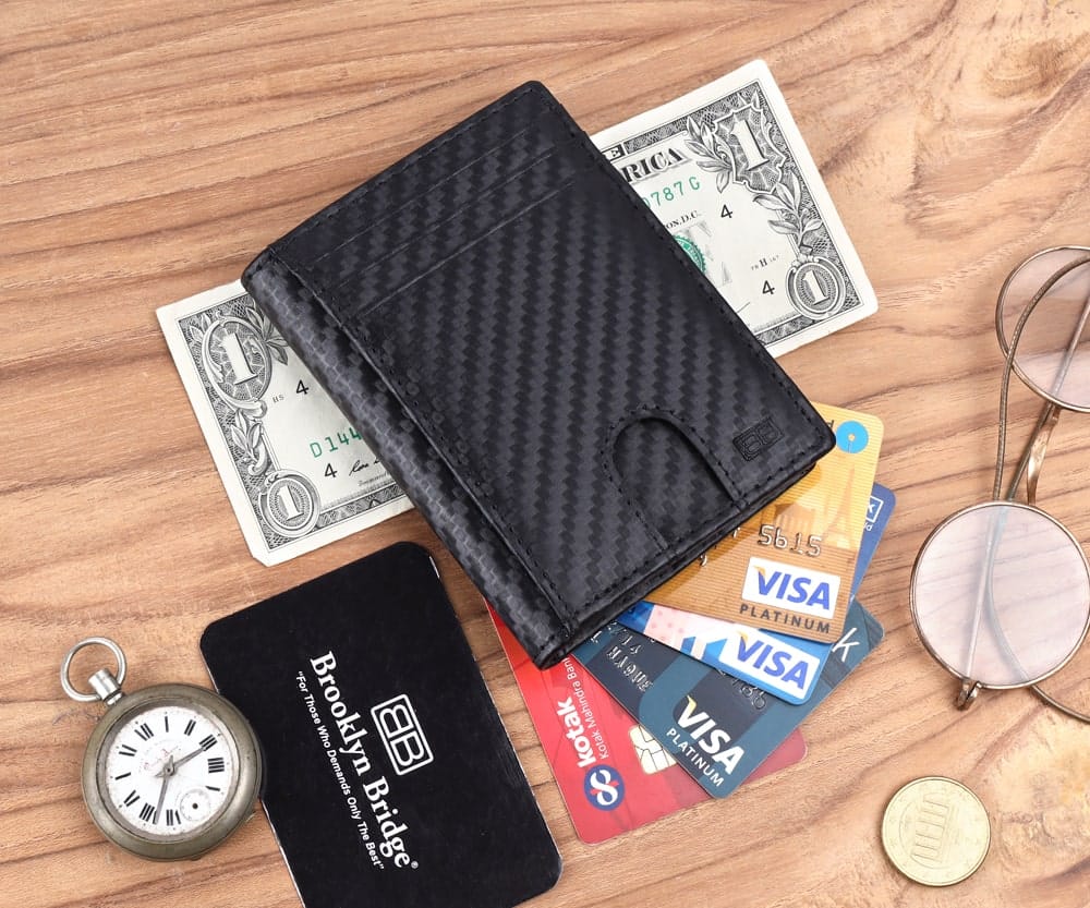CONTACTS Wallet for Men- Men's Leather Wallet, RFID Blocking Money Clip  Coin Credit Card Holder Purse With ID Window